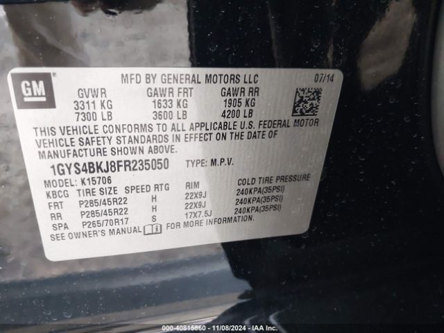 1GYS4BKJ8FR235050 Cadillac Escalade Luxury