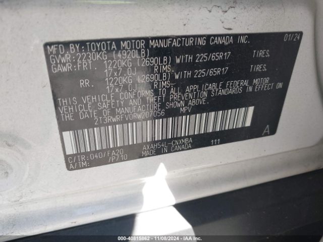 2T3RWRFV0RW207056 Toyota Rav4 Hybrid Xle