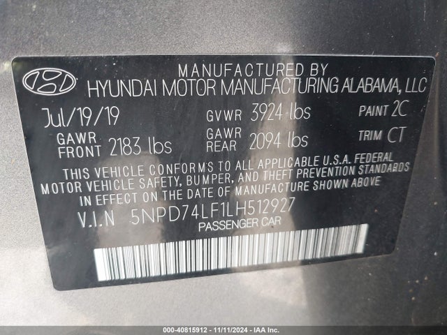 Hyundai ELANTRA SE 2020 5NPD74LF1LH512927 Image 9