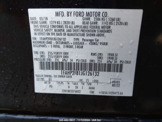 1FAHP2F81JG126132 Ford Taurus Limited