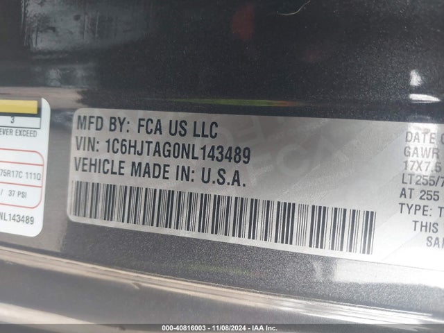 1C6HJTAG0NL143489 Jeep Gladiator Willys 4x4