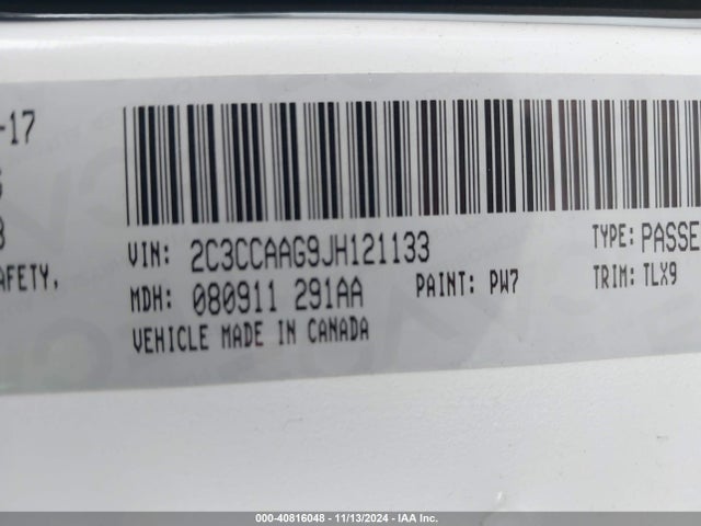2C3CCAAG9JH121133 Chrysler 300 Touring L