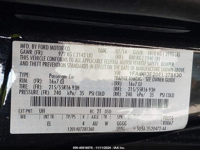 Ford FOCUS SE 2014 1FADP3F20EL378130 Image 9
