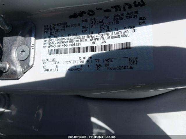 1FMCU0GX0GUB06421 Ford ESCAPE SE