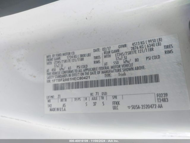 1FTBF2A61HEC80421 Ford F-250 Xl
