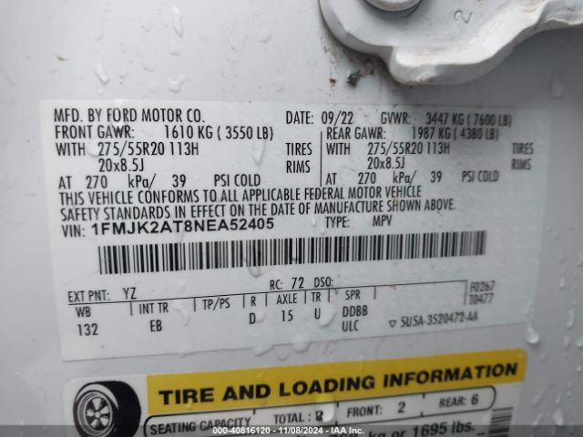 1FMJK2AT8NEA52405 Ford Expedition Limited Max