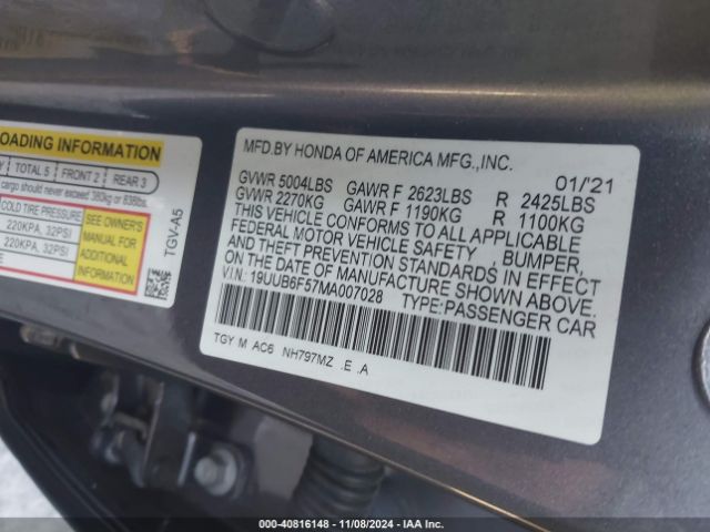 19UUB6F57MA007028 Acura Tlx A-spec Package