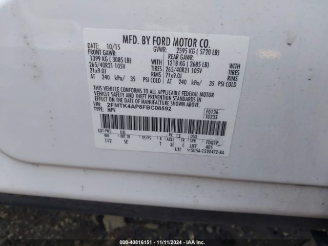 2FMTK4AP8FBC08592 Ford EDGE SPORT