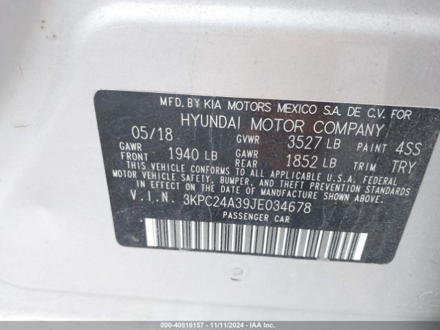 3KPC24A39JE034678 Hyundai ACCENT SE