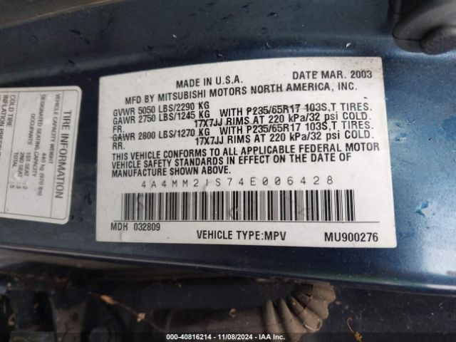 2004 MITSUBISHI ENDEAVOR 4A4MM21S74E006428 Photo 8