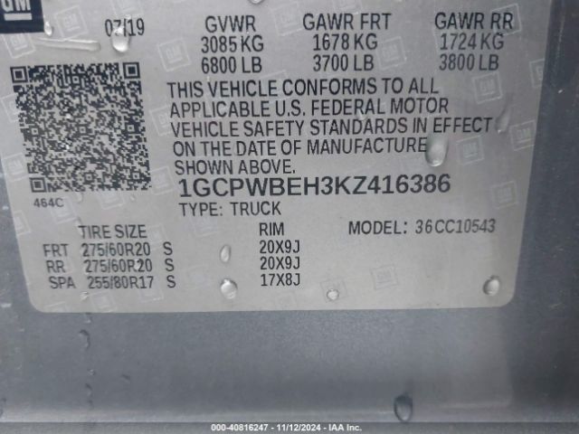 1GCPWBEH3KZ416386 Chevrolet Silverado 1500 Custom