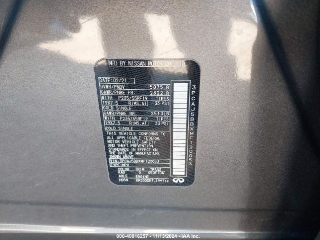 3PCAJ5BBXMF120053 Infiniti Qx50 Luxe Awd