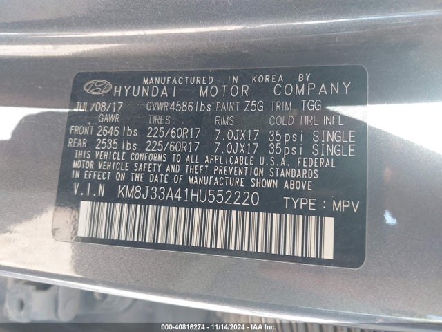 Hyundai TUCSON SE 2017 KM8J33A41HU552220 Image 9