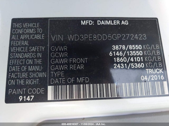 WD3PE8DD5GP272423 Mercedes-Benz Sprinter 2500 High  Roof/high Roof