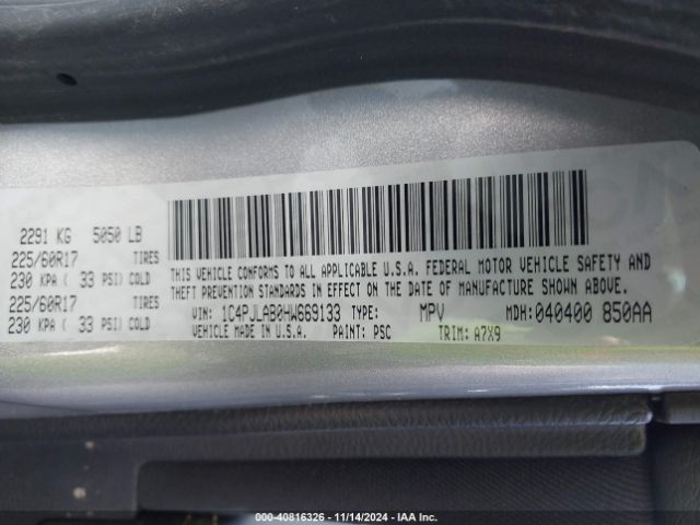 1C4PJLAB0HW669133 Jeep Cherokee Sport Fwd