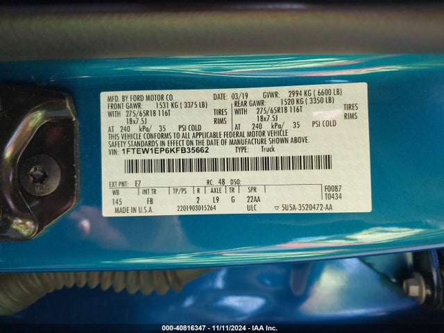 Ford F-150 Xlt 2019 1FTEW1EP6KFB35662 Image 9