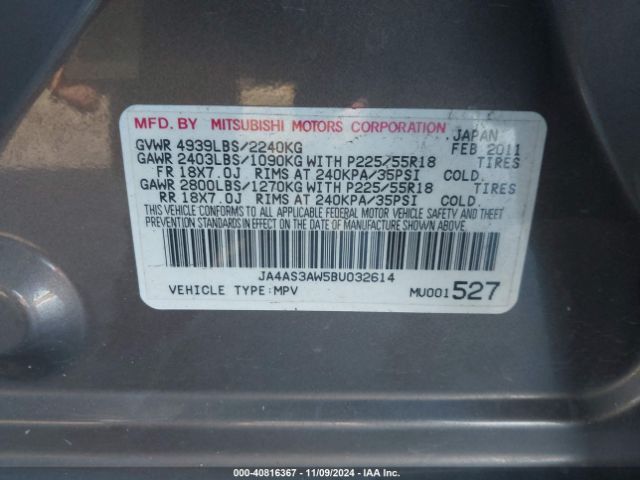 2011 MITSUBISHI OUTLANDER JA4AS3AW5BU032614 Photo 8