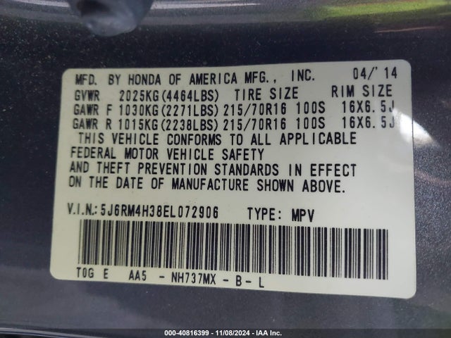 Honda CR-V LX 2014 5J6RM4H38EL072906 Image 9