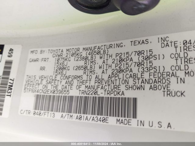 5TFNX4CN2EX039655 Toyota Tacoma