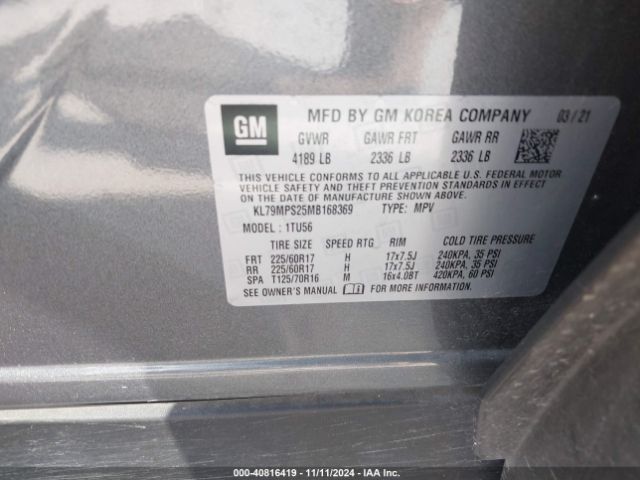 KL79MPS25MB168369 Chevrolet Trailblazer Fwd Lt