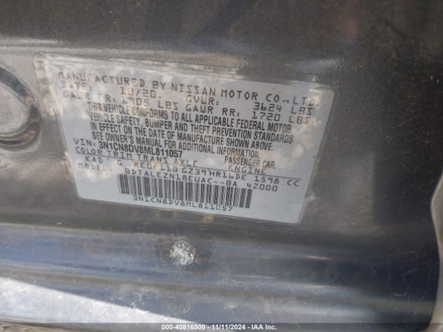 3N1CN8DV8ML811057 Nissan Versa S Xtronic Cvt