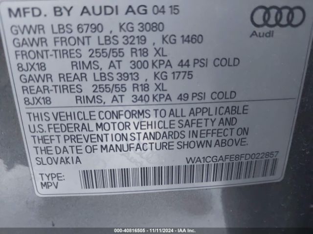 WA1CGAFE8FD022857 Audi Q7 3.0t Premium