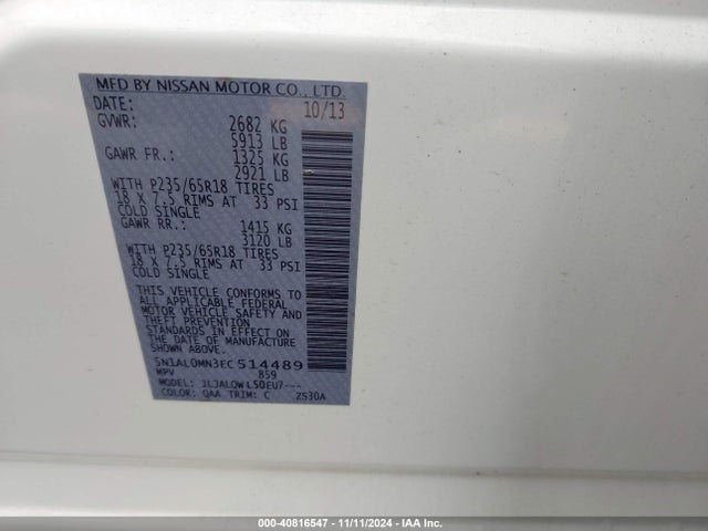Infiniti QX60 2014 5N1AL0MN3EC514489 Image 9