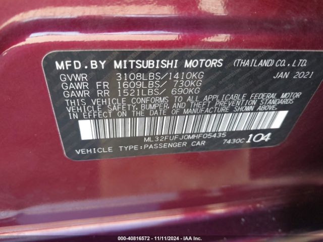 2021 MITSUBISHI MIRAGE G4 ML32FUFJ0MHF05435 Photo 8