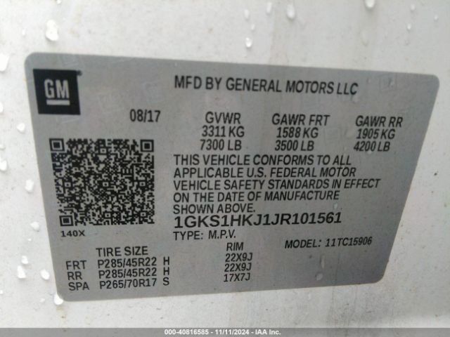1GKS1HKJ1JR101561 GMC YUKON XL DENALI