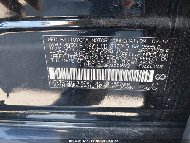 Lexus GS 350 2015 JTHBE1BL8FA000692 Image 9