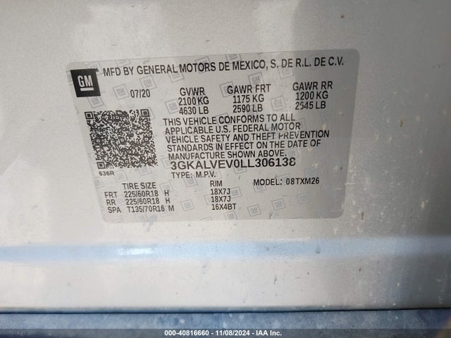 3GKALVEV0LL306138 GMC Terrain Awd Slt