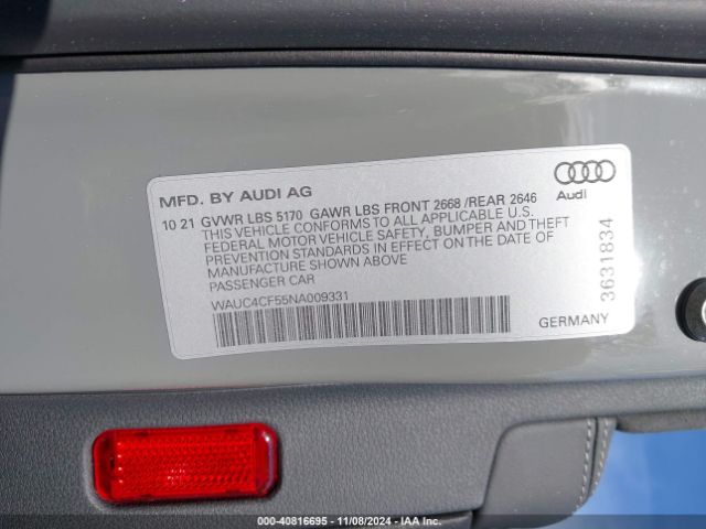 2022 AUDI S5 SPORTBACK WAUC4CF55NA009331 Photo 8