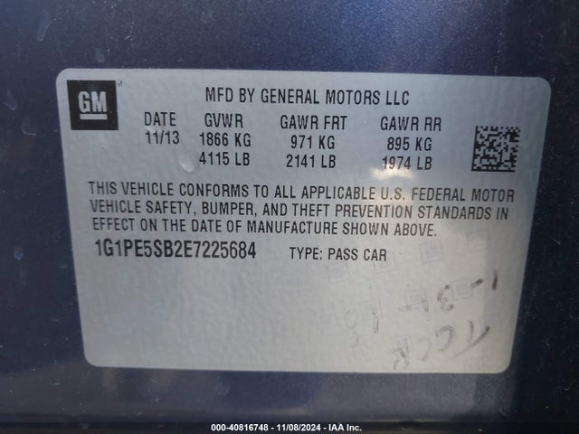 1G1PE5SB2E7225684 Chevrolet Cruze 2lt Auto