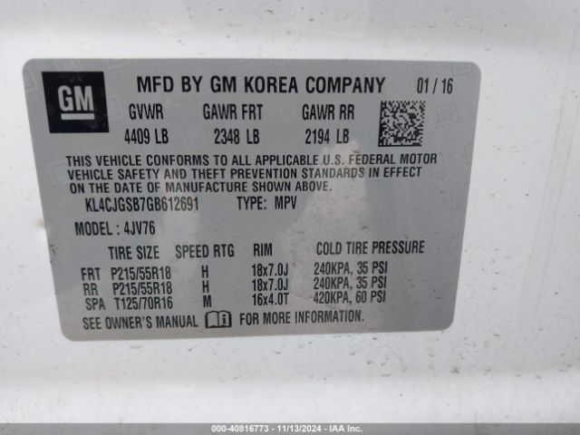 KL4CJGSB7GB612691 Buick Encore Leather