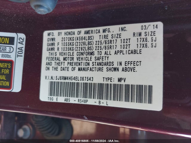 Honda CR-V EX 2014 5J6RM4H54EL067543 Image 9