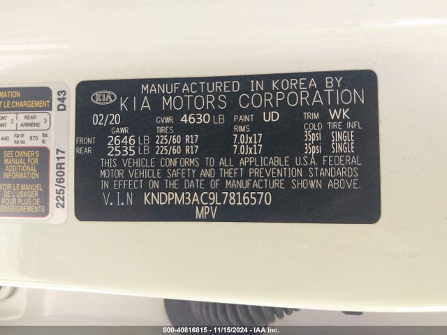 KIA Sportage Lx 2020 KNDPM3AC9L7816570 Image 9