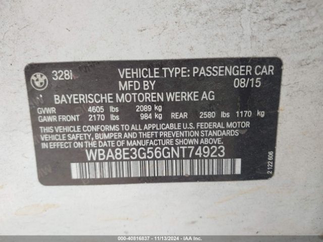 WBA8E3G56GNT74923 BMW 328i Xdrive