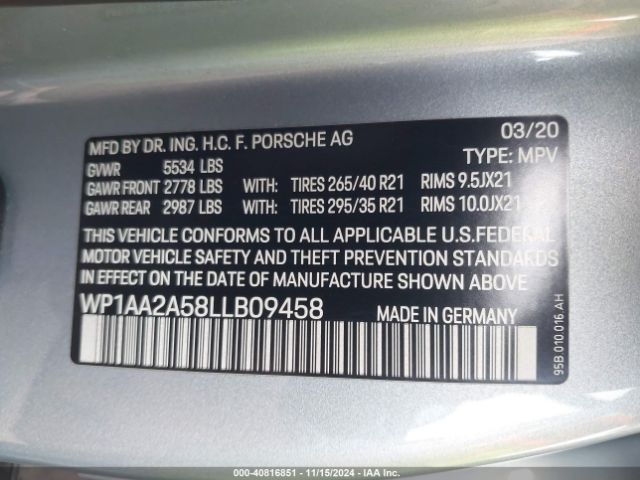 WP1AA2A58LLB09458 Porsche Macan