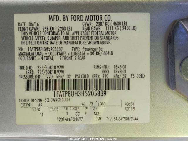 1FATP8UH3H5205839 Ford Mustang Ecoboost Premium