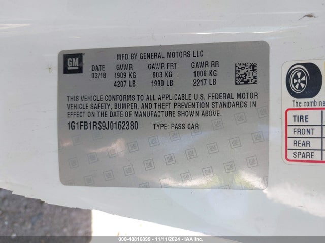 Chevrolet Camaro 1lt 2018 1G1FB1RS9J0162380 Image 9