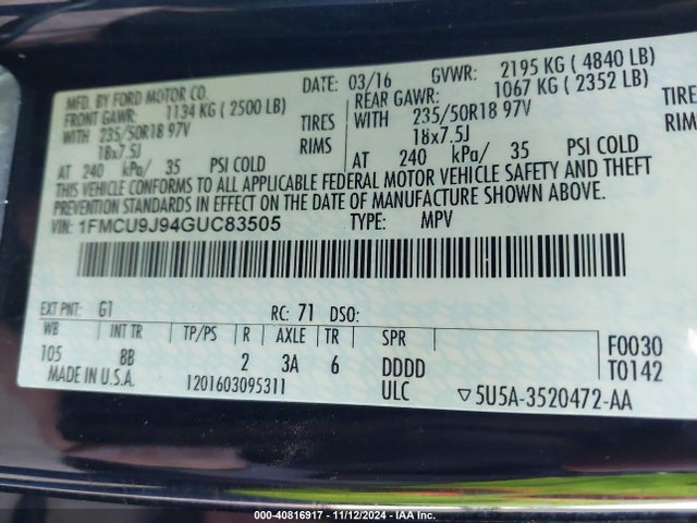 Ford Escape Titanium 2016 1FMCU9J94GUC83505 Image 9