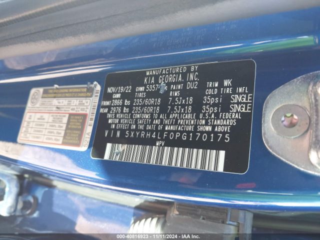 5XYRH4LF0PG170175 KIA SORENTO EX