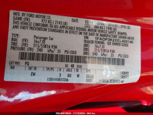 1FADP3K2XEL429140 Ford FOCUS SE