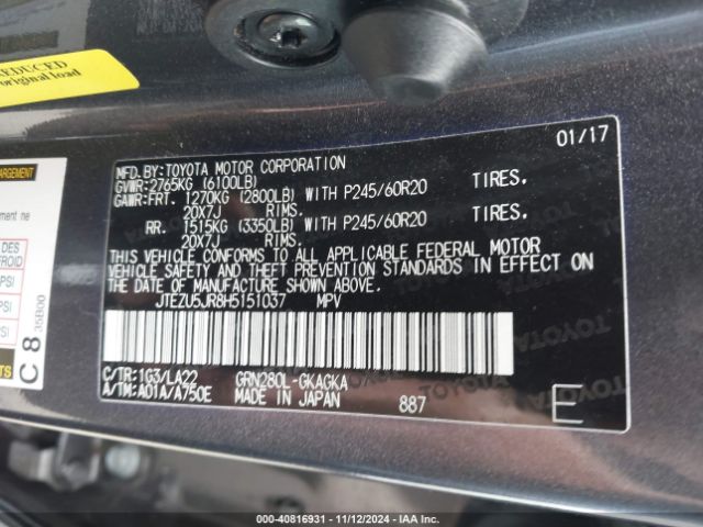 JTEZU5JR8H5151037 Toyota 4runner Limited