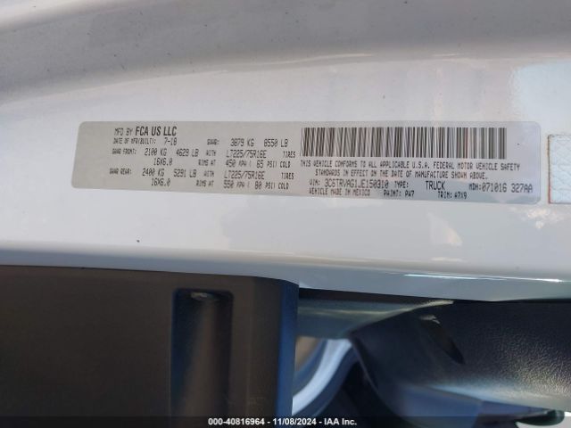 3C6TRVAG1JE150310 RAM Promaster 1500 Low Roof 136 Wb
