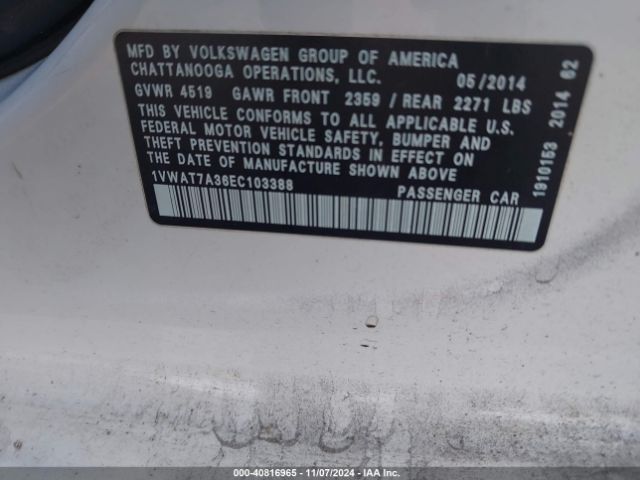 1VWAT7A36EC103388 Volkswagen Passat 1.8t S