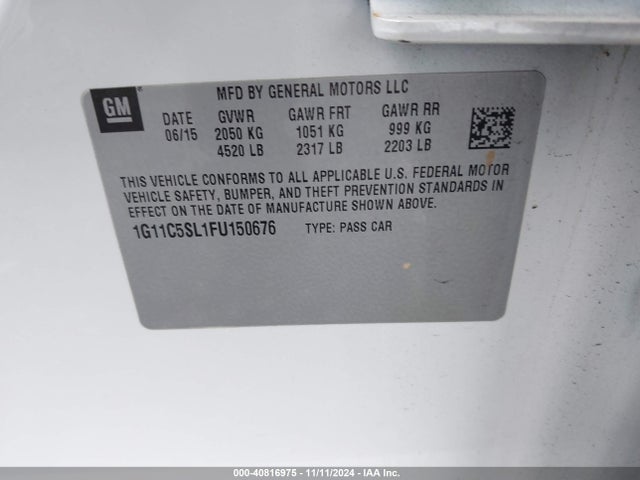 Chevrolet MALIBU 1LT 2015 1G11C5SL1FU150676 Image 9