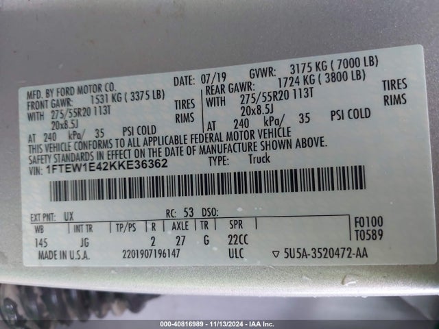 Ford F-150 Xl 2019 1FTEW1E42KKE36362 Image 9
