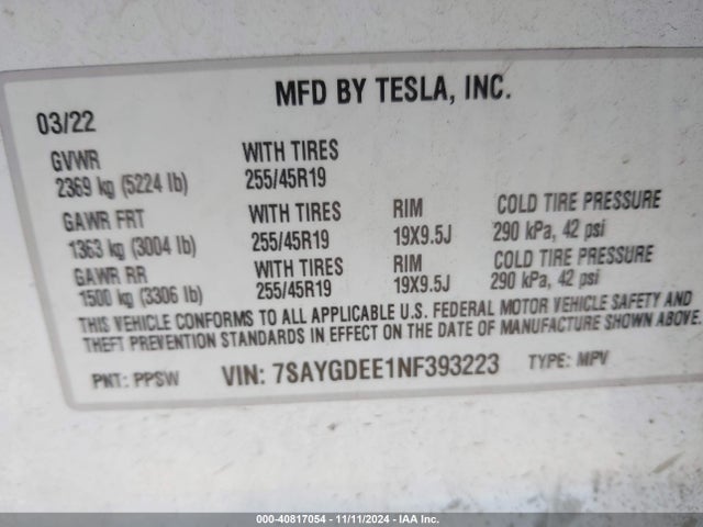 2022 TESLA MODEL Y 7SAYGDEE1NF393223 Photo 8