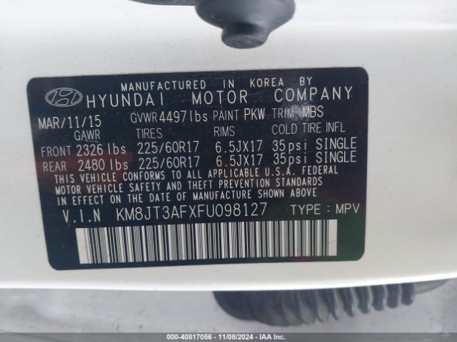 KM8JT3AFXFU098127 Hyundai TUCSON GLS